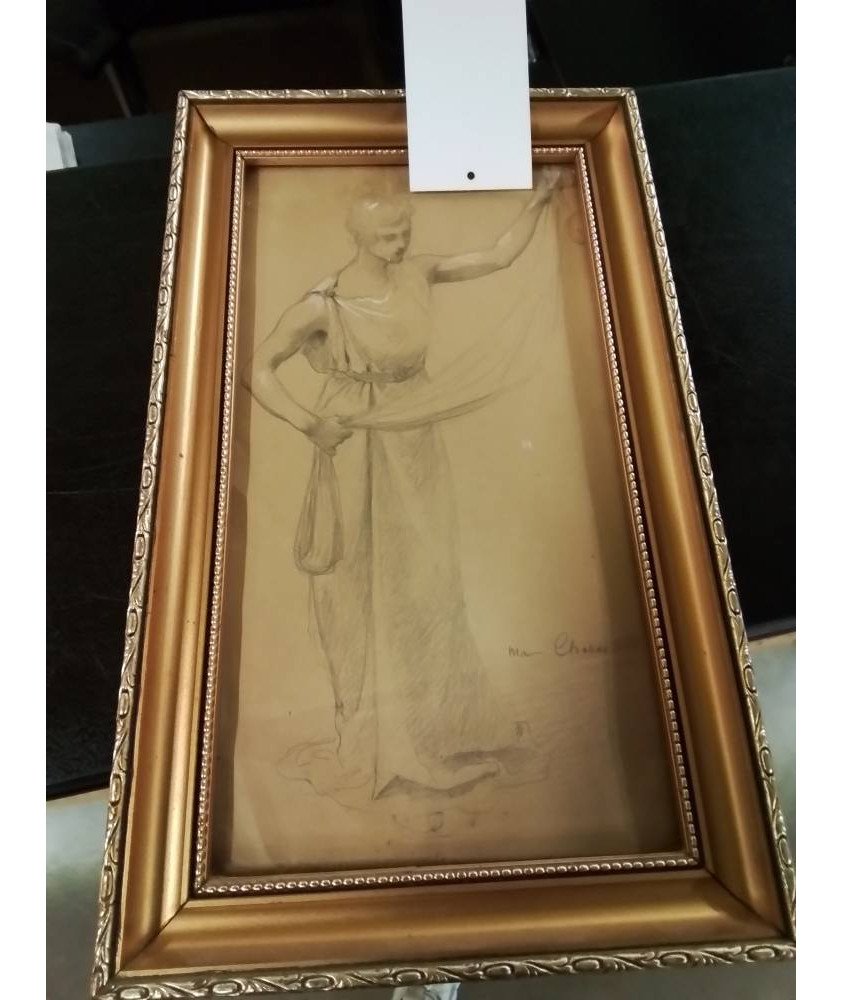 DESSIN JEUNE FEMME DEBOUT MAURICE CHABAS  (1862-1947)