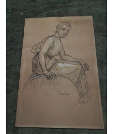 GRAVURE JEUNE FEMME ASSISE MAURICE CHABAS (1862-1947)