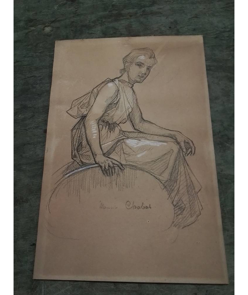 GRAVURE JEUNE FEMME ASSISE MAURICE CHABAS (1862-1947)