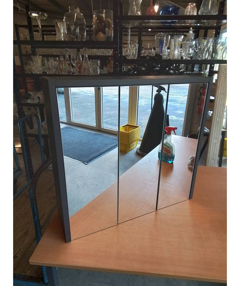 ARMOIRE DE TOILETTE LIVARNO BOIS GRIS 3 PORTES MIROIR 