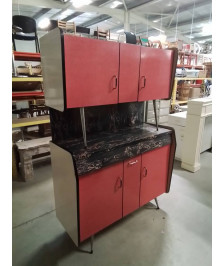 BUFFET FORMICA ROUGE ET BLANC 4 PORTES ANNÉES 50