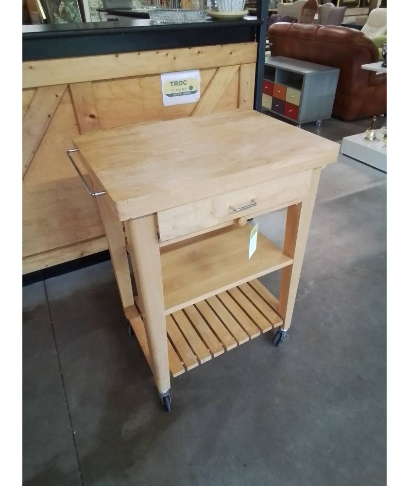 DESSERTE DE CUISINE A ROULETTES BOIS CLAIR 1 TIROIR 