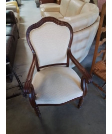 FAUTEUIL LOUIS PHILIPPE ACAJOU DOSSIER CINTRÉ TISSU ECRU 