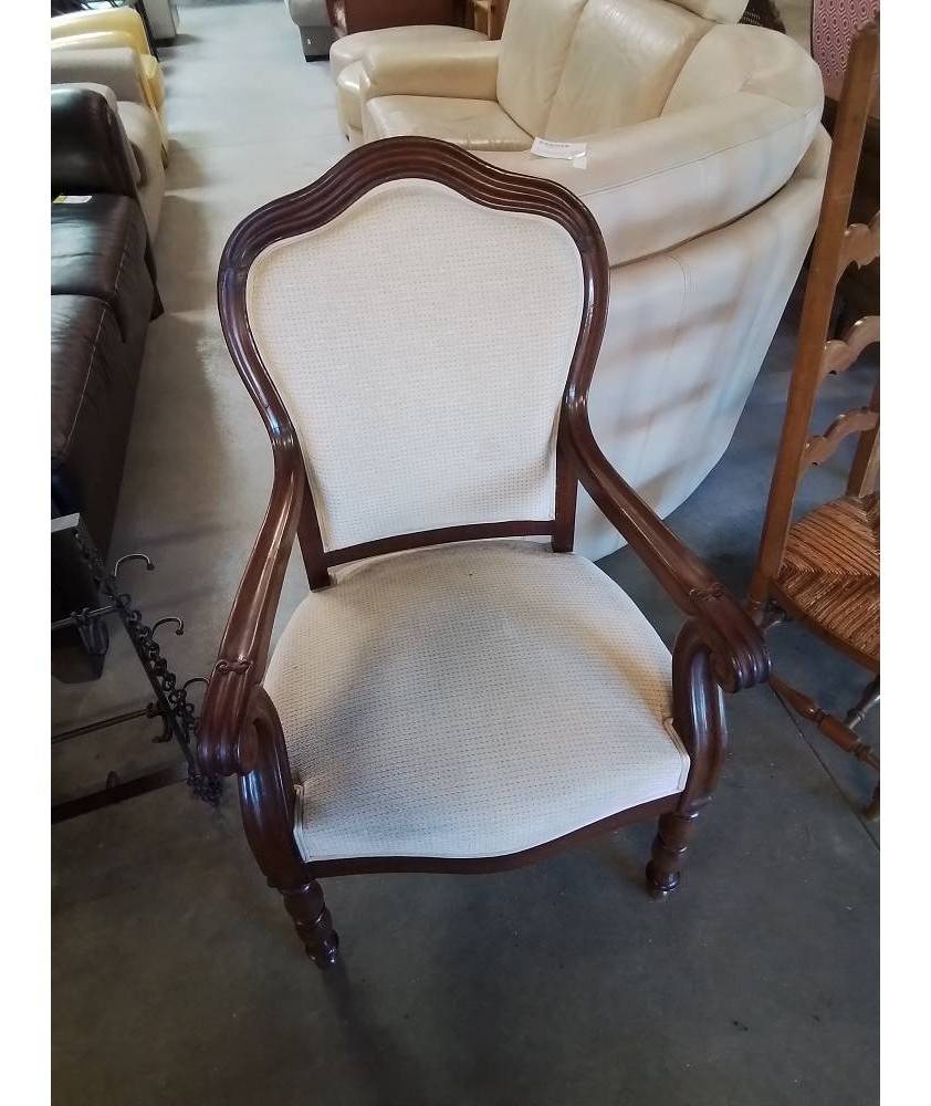 FAUTEUIL LOUIS PHILIPPE ACAJOU DOSSIER CINTRÉ TISSU ECRU 