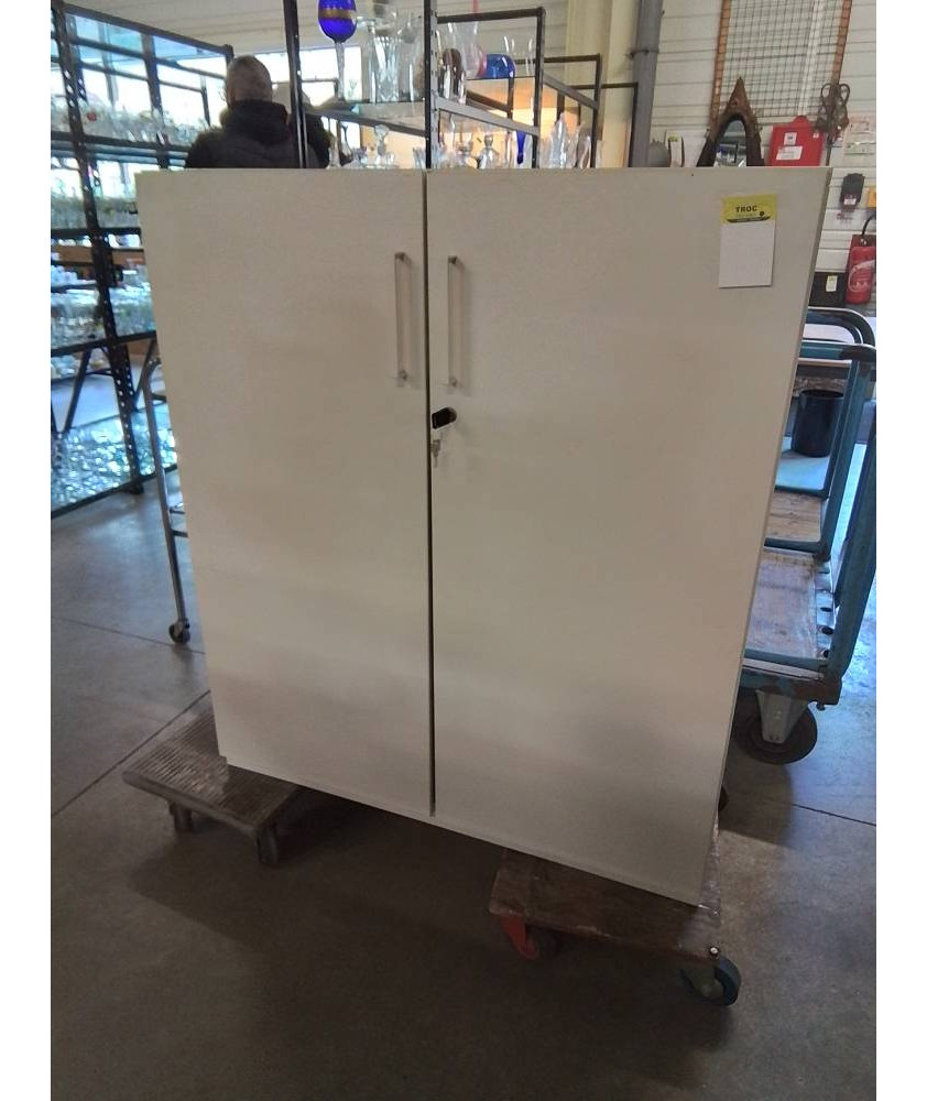 ARMOIRE BASSE DE BUREAU 2 PORTES BOIS BLANC