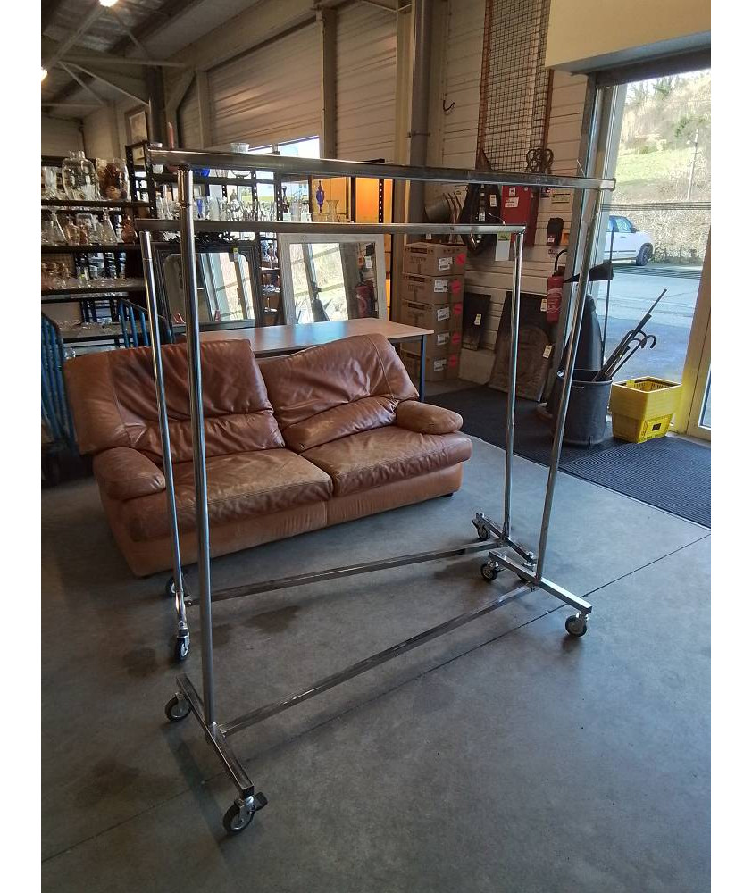 PORTANT A ROULETTES PLIANT MÉTAL CHROMÉ LONGUEUR AJUSTABLE 