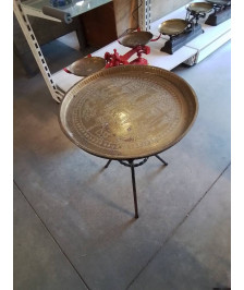 TABLE BASSE RONDE PIÈTEMENT FER FORGÉ PLATEAU CUIVRE
