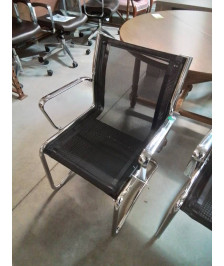 FAUTEUIL D’ACCEUIL PIÈTEMENT MÉTAL CHROMÉ ASSISE TOILE NOIR 