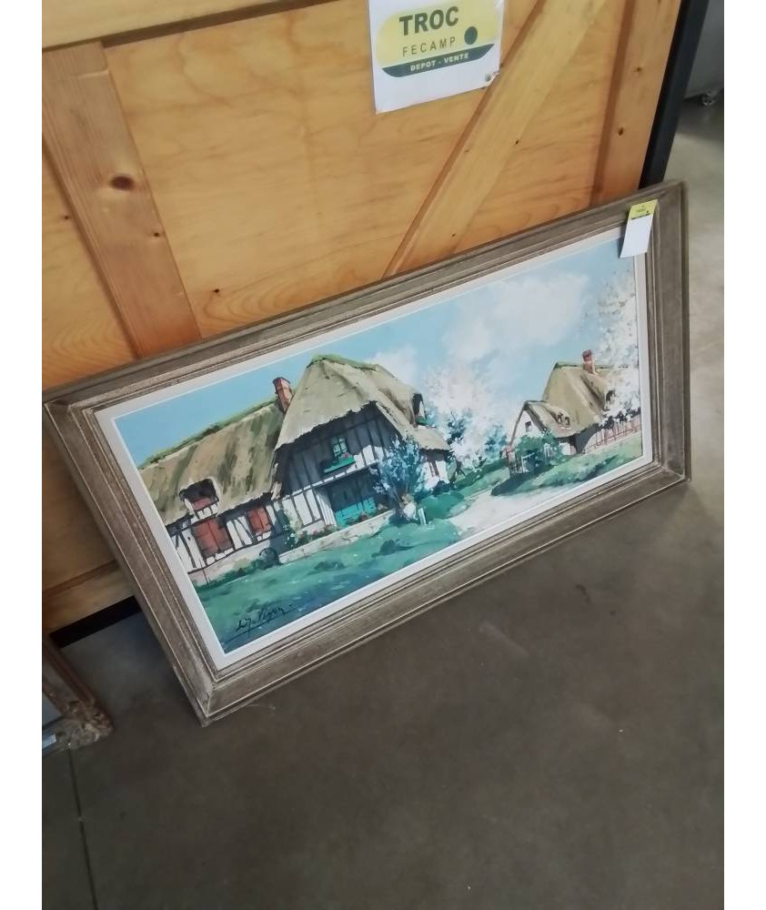 HUILE SUR TOILE CHAUMIÈRES VEULES LES ROSES CHEMIN DES CRESSONNIERES LOUIS JACQUES VIGNON 1897 1985