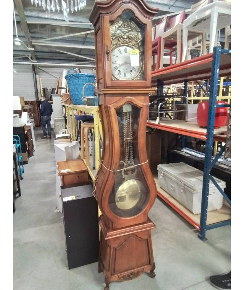 HORLOGE DE PARQUET BOIS CLAIR MOULURÉ STYLE RÉGENCE CQOUILLE 