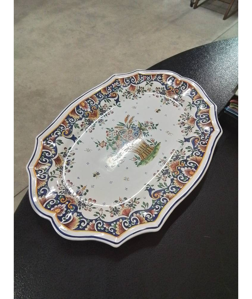 PLAT OVALE CÉRAMIQUE AU PANIER R DELARUE DÉCOR ROUEN