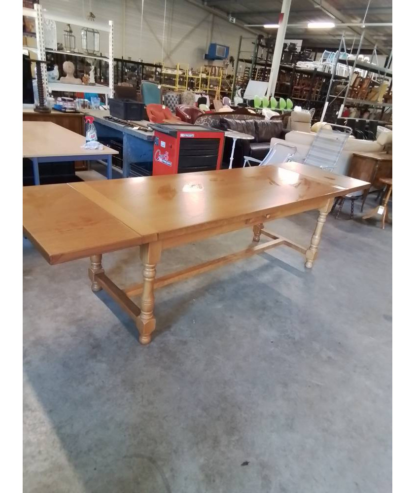 TABLE RECTANGULAIRE A ENTRETOISE CHENE BLOND 1 TIROIR 200X85X76,5CM 2RALLONGES40CM