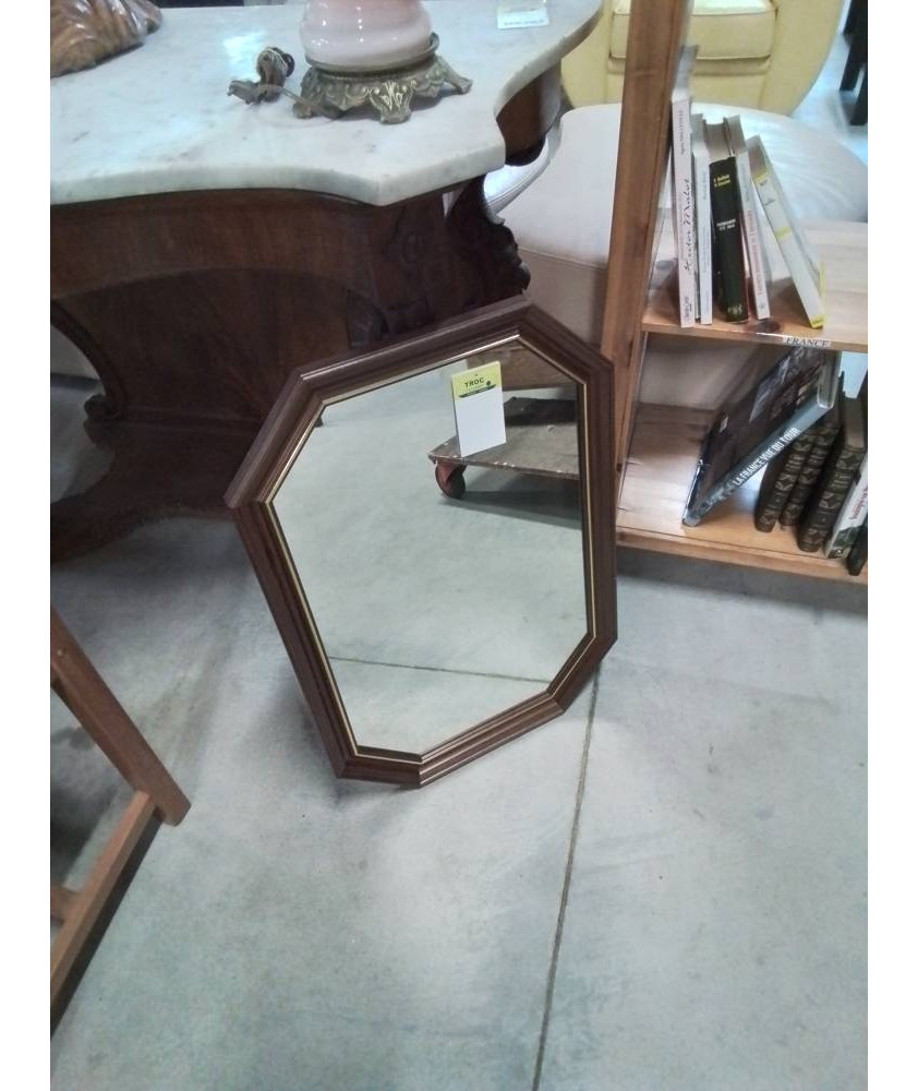 MIROIR OCTOGONAL BOIS MOULURÉ LISERÉ DORÉ 