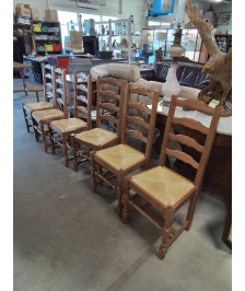 6 CHAISES BOIS PAILLÉ A ENTRETOISE CHÊNE CLAIR DOSSIER 4 BARREAUX 
