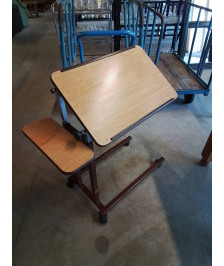 TABLE DE LIT RÉGLABLE HAUTEUR PIÈTEMENT MÉTAL MARRON 2 PLATEAUX BOIS 