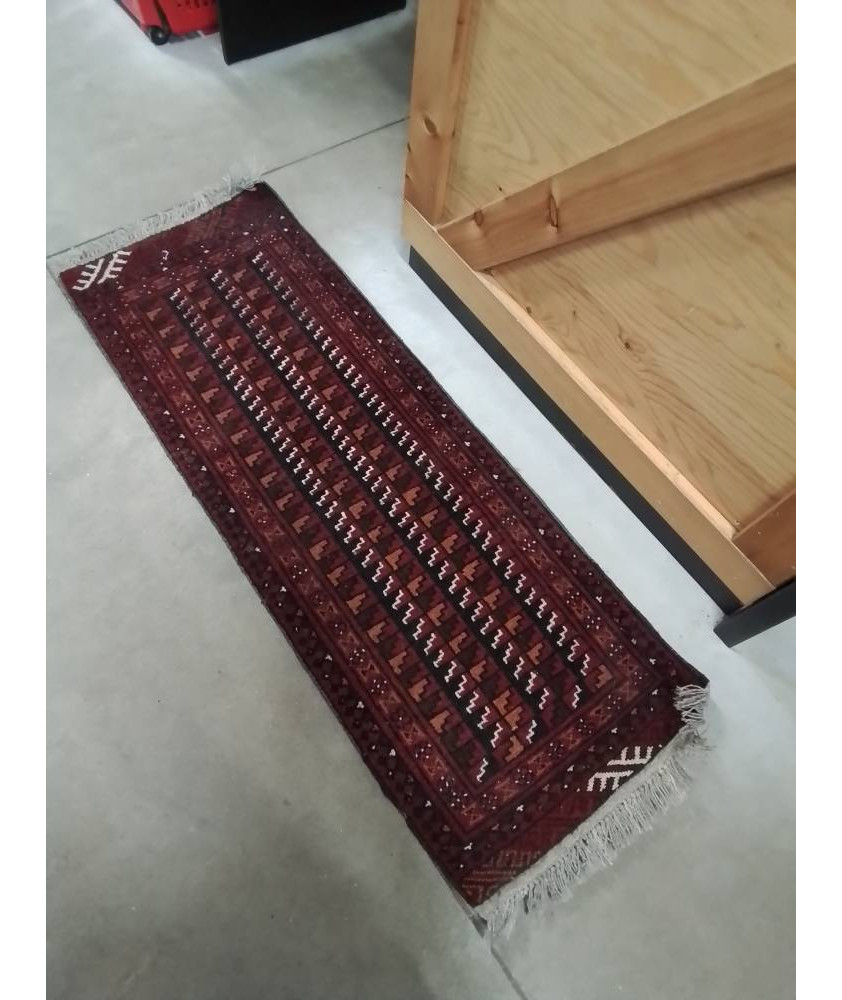 TAPIS LAINE FAIT MAIN ROUGE NOIR ORANGÉ 136X51CM