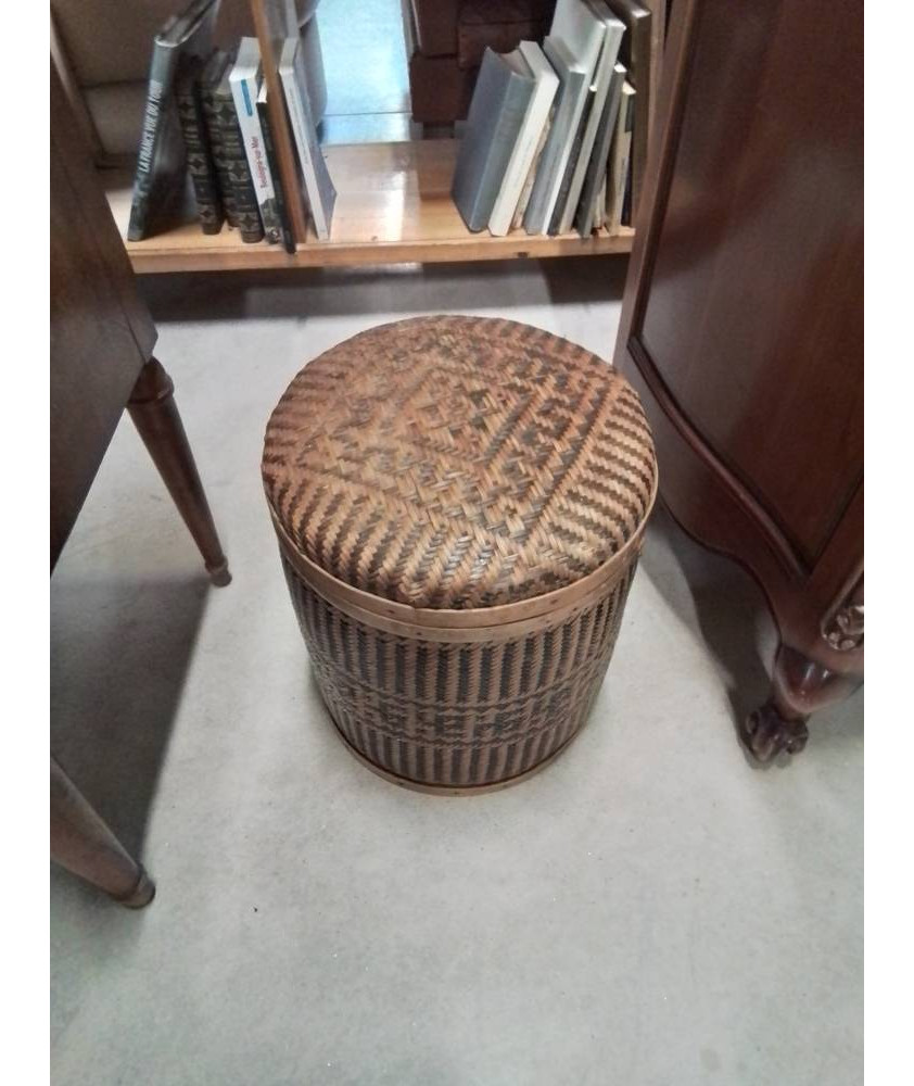 PANIÈRE AVEC COUVERCLE VANNERIE BICOLORE 