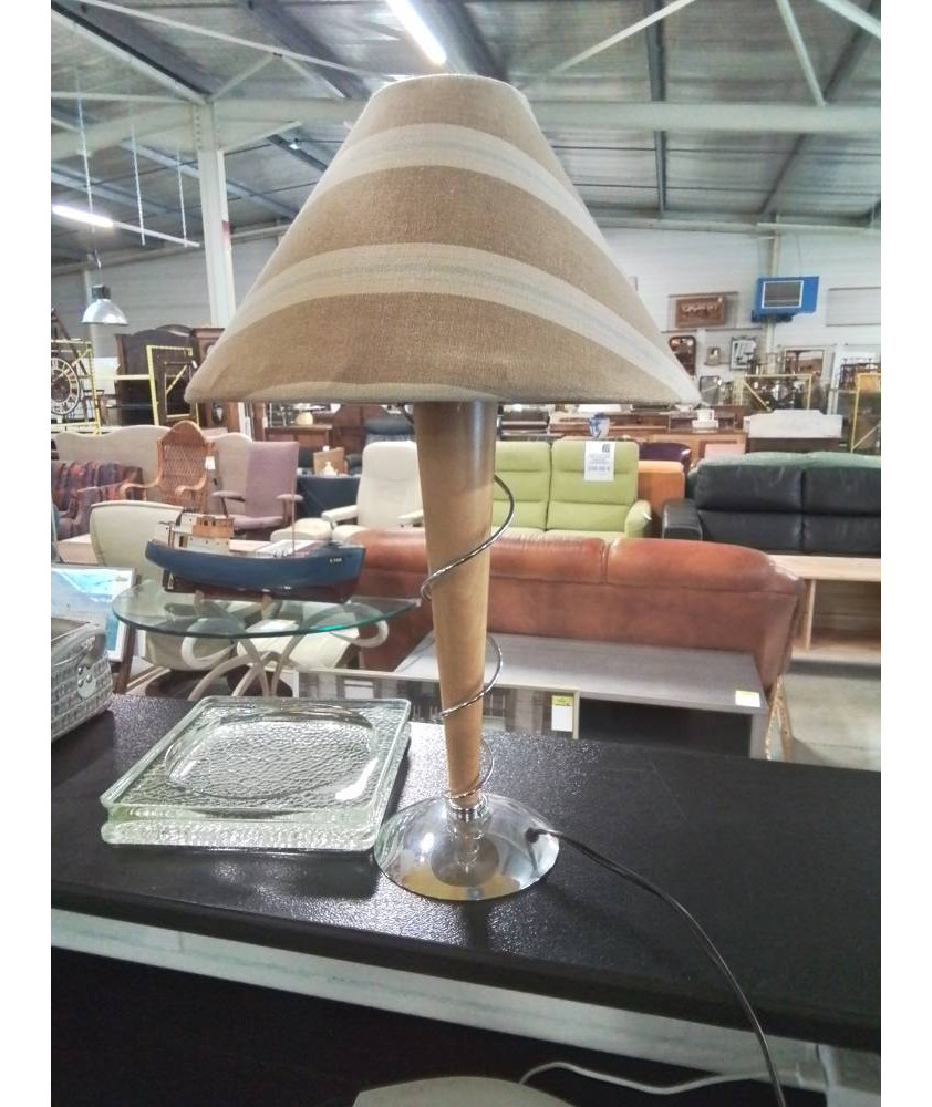 LAMPE MÉTAL CHROMÉ ET BOIS AJ TAUPE