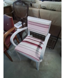 BRIDGE BOIS PEINT ECRU ASSISE ET DOSSIER CAPITONNÉ TISSU ECRU ROSE ANNÉES 40