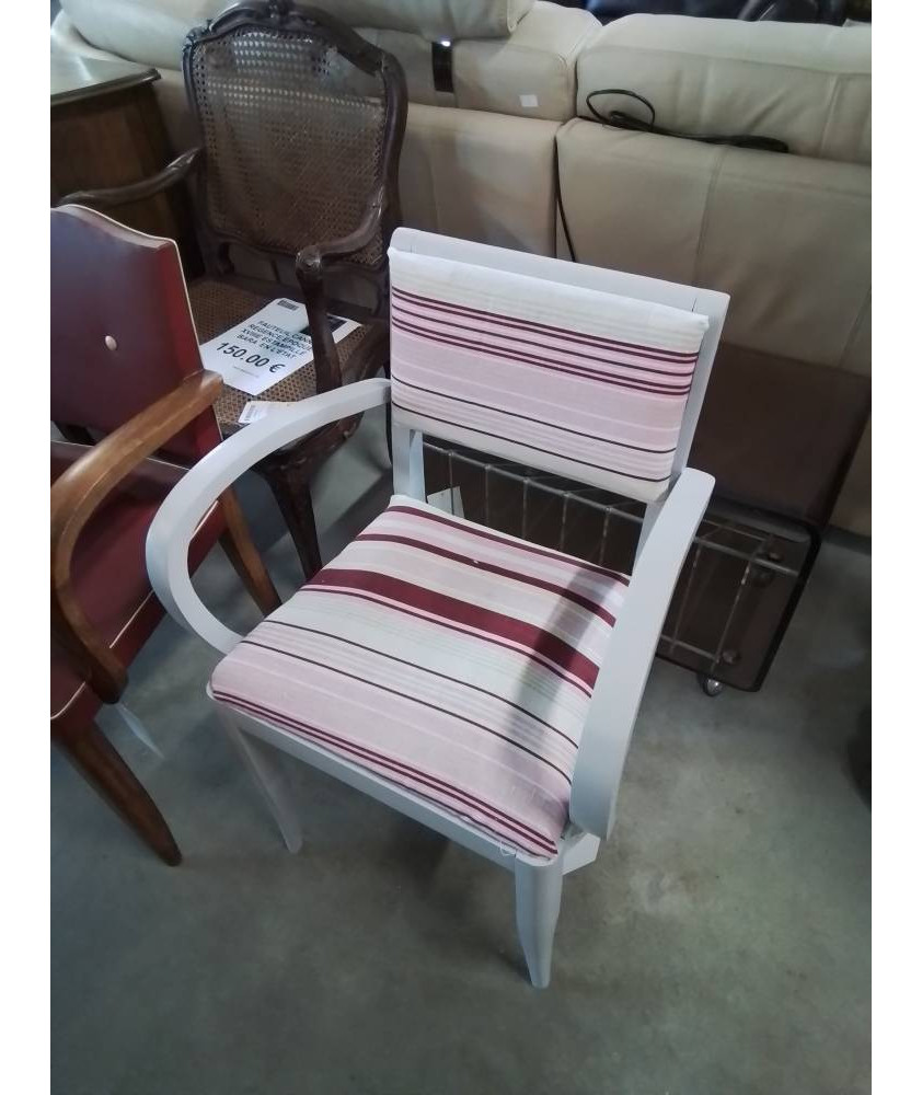 BRIDGE BOIS PEINT ECRU ASSISE ET DOSSIER CAPITONNÉ TISSU ECRU ROSE ANNÉES 40