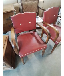 BRIDGE BOIS CAPITONNÉ SKAÏ ROUGE DOSSIER MOUSTACHE 