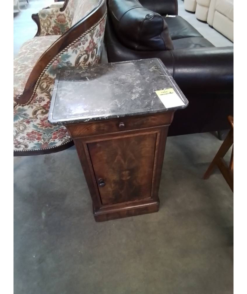 CHEVET LOUIS PHILIPPE 1 TIROIR 1 PORTE DESSUS MARBRE GRIS 