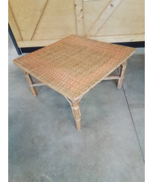 TABLE BASSE CARRÉE ROTIN ET VANNERIE HABITAT ANNÉES 80
