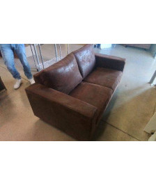CANAPE 2 PLACES MARRON EFFET VIEILLI