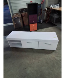 MEUBLE TV BAS BOIS BLANC 2 PORTES 2 TIROIRS 