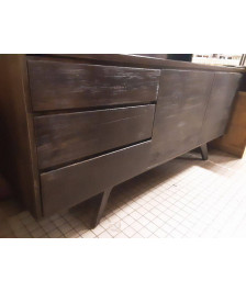 ENFILADE 2 PORTES 3 TIROIRS COULEUR MARRON FONCÉ