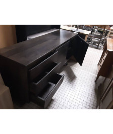 ENFILADE 2 PORTES 3 TIROIRS COULEUR MARRON FONCÉ