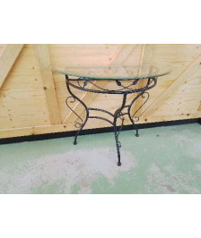 CONSOLE DEMI LUNE ACIER ET VERRE