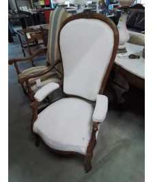 VOLTAIRE ASSISE ET DOSSIER  TISSU ECRU STYLE RÉGENCE COQUILLE XIXE 