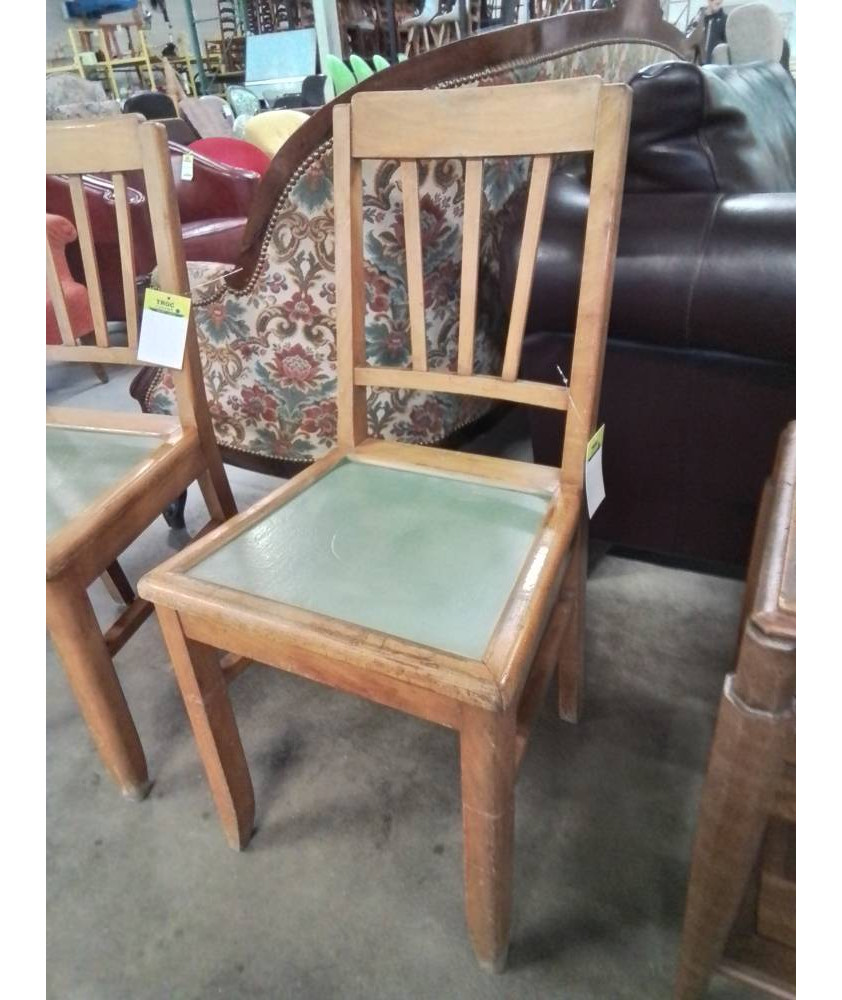 CHAISE BISTROT BOIS CLAIR ASSISE VERT DOSSIER 3 BARREAUX VERTICAUX ANNÉES 50