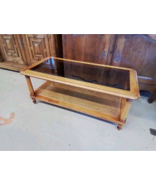 TABLE DE SALON MERISIER VERRE ET CANAGE