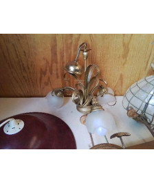 SUSPENSION 3 TULIPE ACIER DORÉ VERRE DÉPOLI