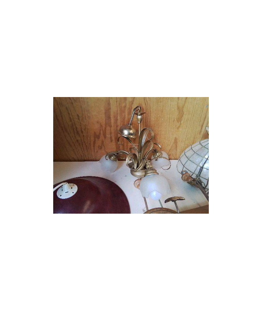 SUSPENSION 3 TULIPE ACIER DORÉ VERRE DÉPOLI