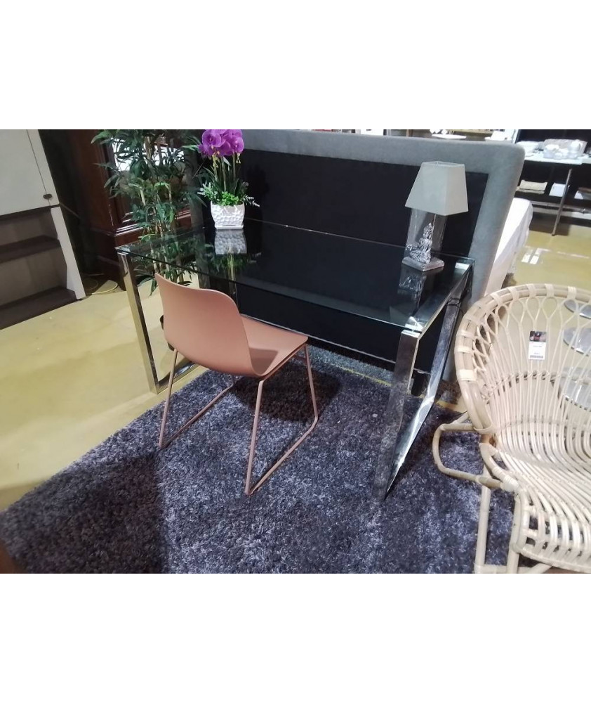 BUREAU VERRE PIEDS INOX 