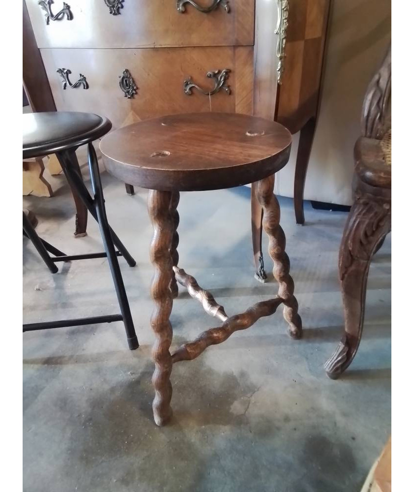 PORTE PLANTE ROND BOIS PIEDS TORSADÉ A ENTRETOISE 