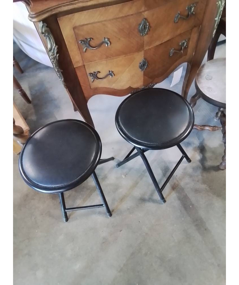 TABOURET PLIANT MÉTAL ET PU NOIR