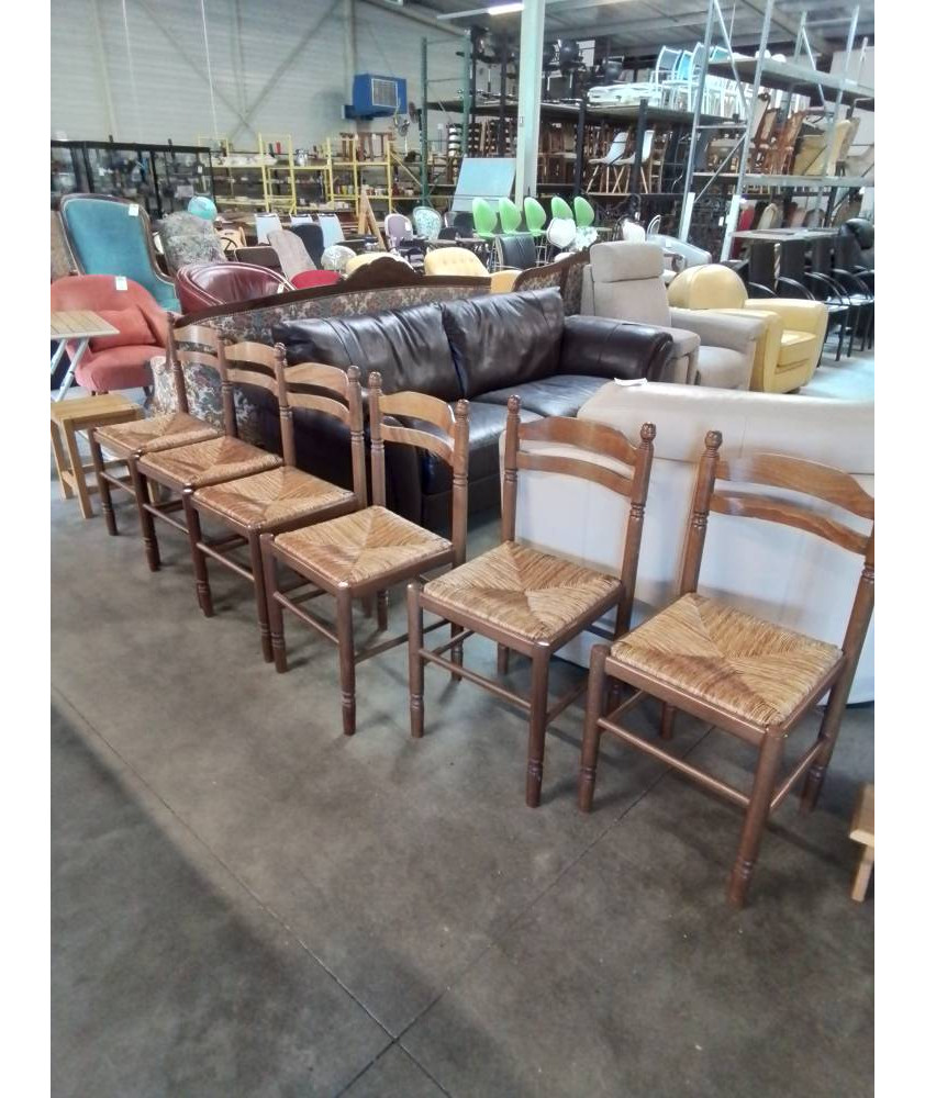 6 CHAISES DE CUISINE BOIS PAILLÉ 