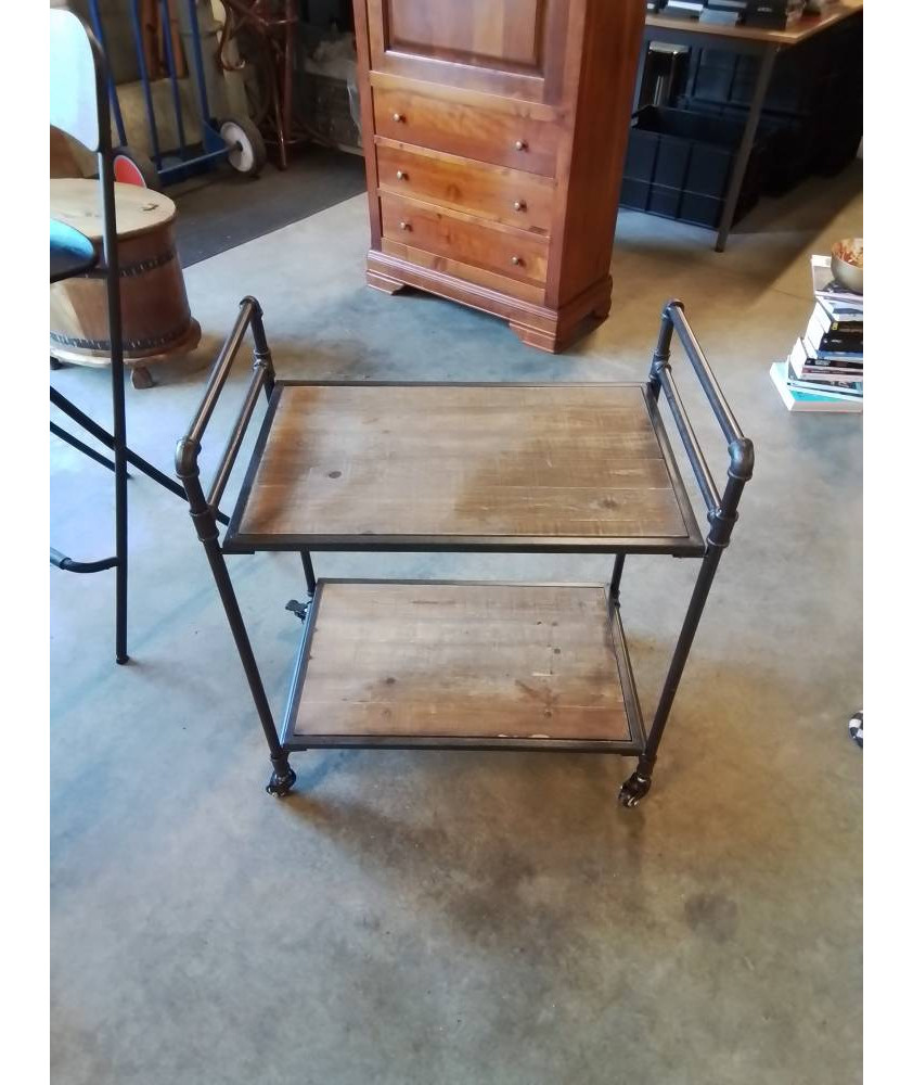 DESSERTE A ROULETTES MÉTAL NOIF 2 PLATEAUX BOIS STYLE INDUSTRIEL 