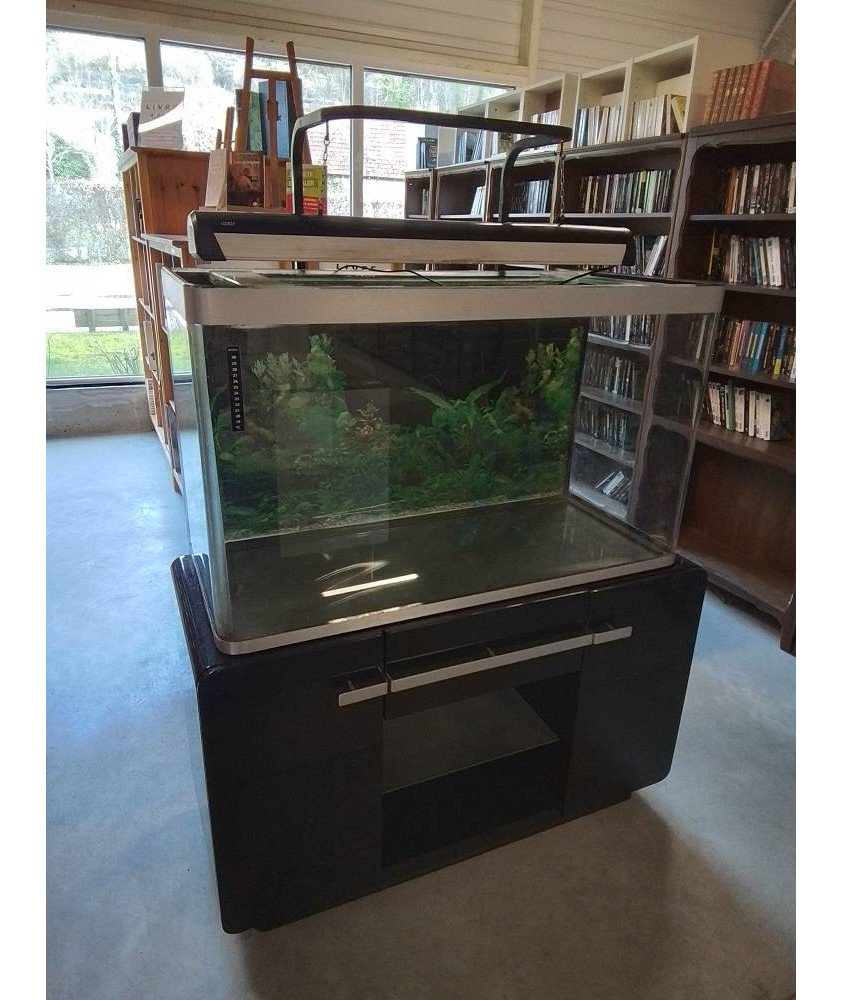 MEUBLE BOIS NOIR LAQUÉ FLUVAL AVEC AQUARIUM 250L ET ÉCLAIRAGE LED 103,5X44,5X62CM