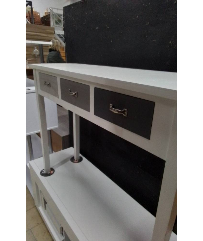 CONSOLE 3 TIROIRS BLANCHE ET GRISE