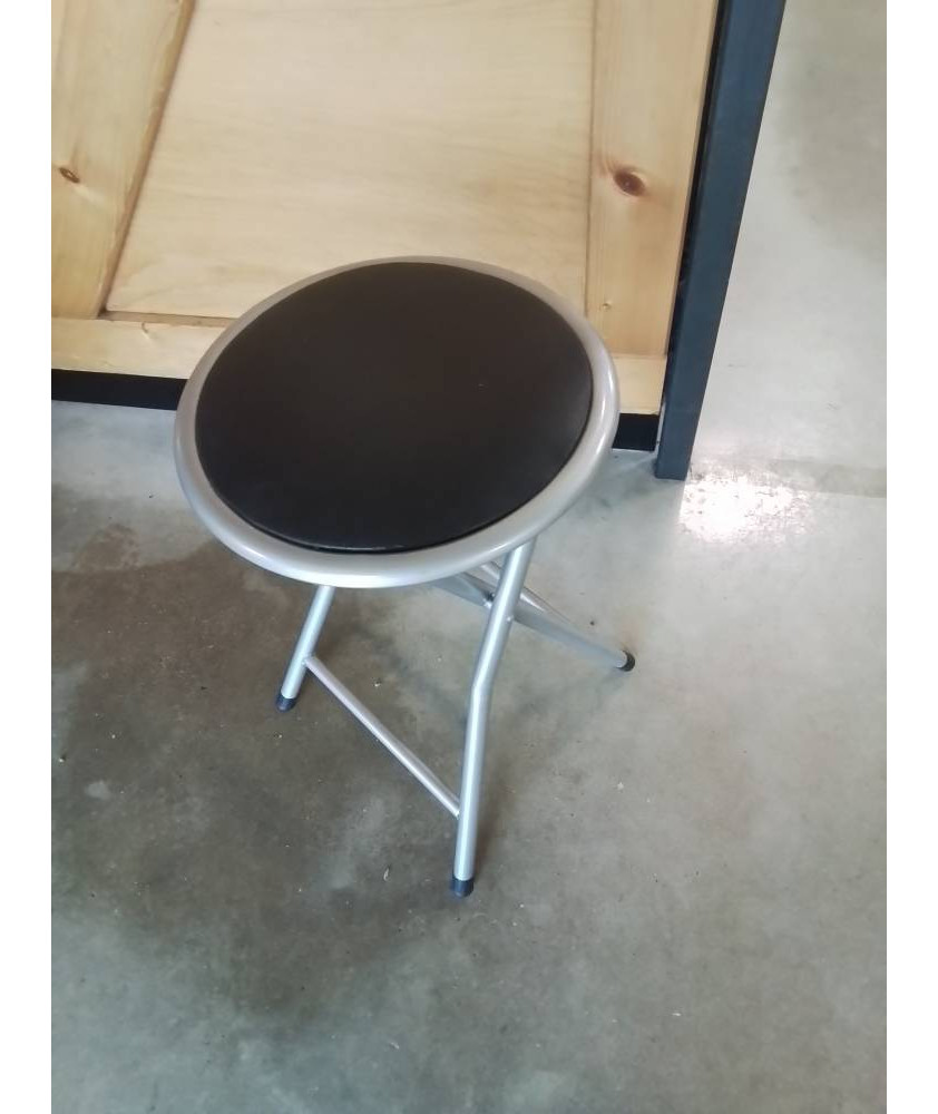 TABOURET PLIANT MÉTAL GRIS ASSISE PU NOIR 