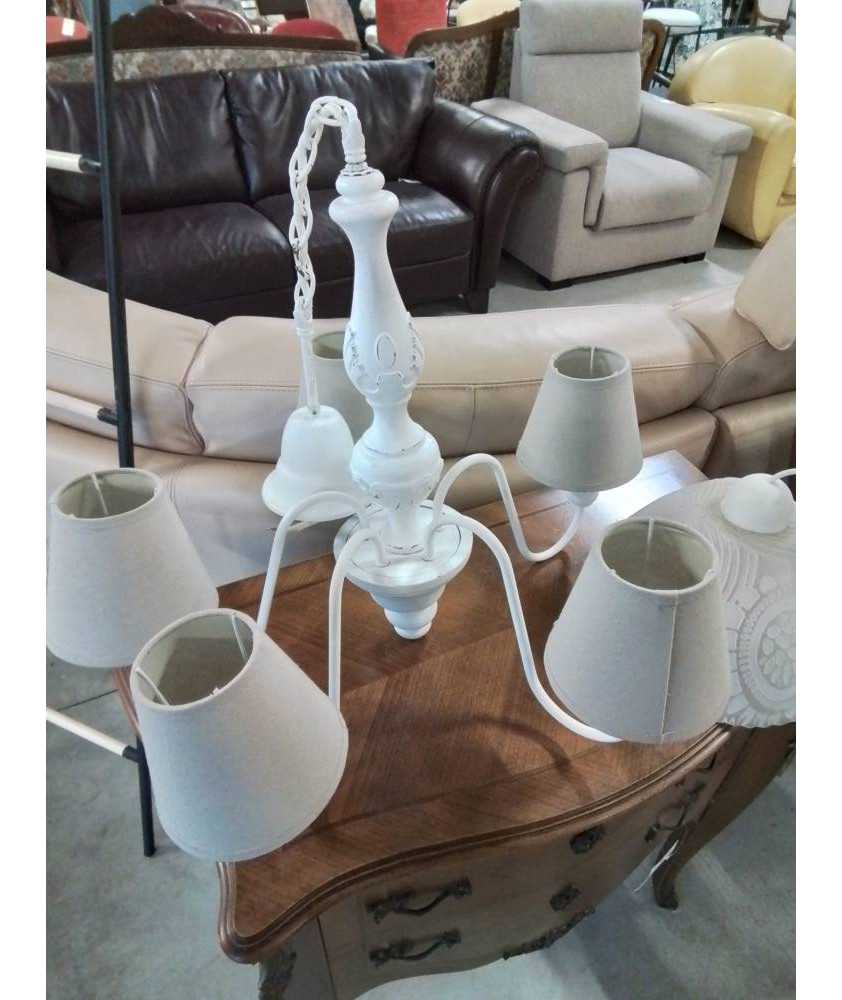 SUSPENSION MÉTAL ET BLIS ECRU 5 FEUX AJ TAUPE