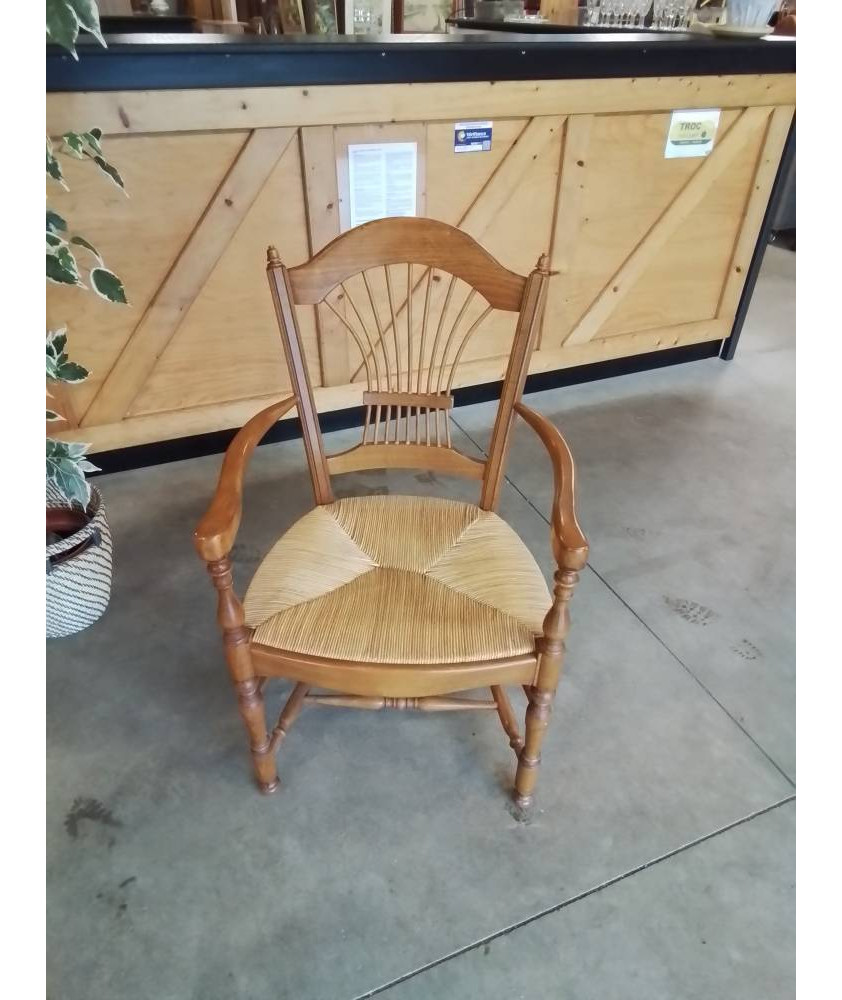 FAUTEUIL DE CHEMINÉE BOIS CLAIR PAILLÉ DOSSIER LYRE