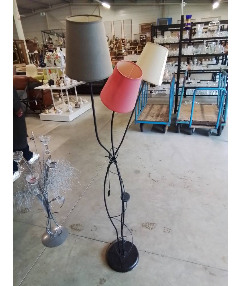 LAMPADAIRE MÉTAL NOIR 3 FEUX AJ ECRU ROUGE MARRON 