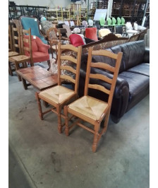 PAIRE DE CHAISES A ENTRETOISE BOIS CLAIR PAILLÉ DOSSIER 4 BARREAUX 