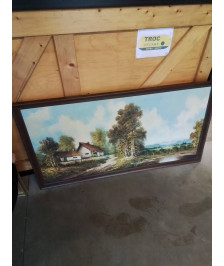 TABLEAU MAISONNETTES BORD DE LAC ENCADREMENT BOIS 